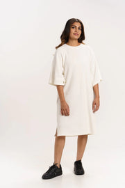 ORGANIC COTTON WAFFLE KNIT LOOSE DRESS with Parchment