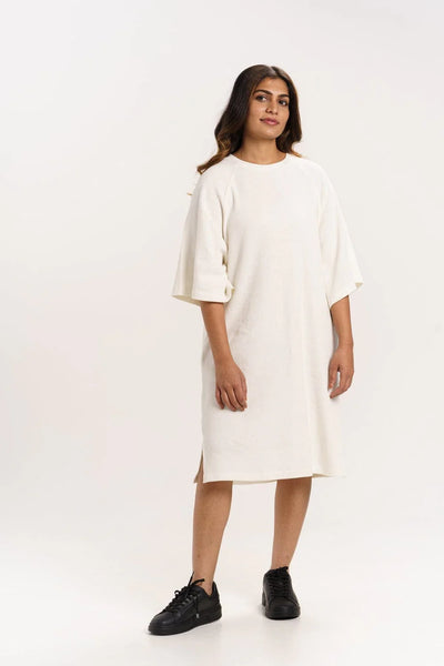 ORGANIC COTTON WAFFLE KNIT LOOSE DRESS with Parchment