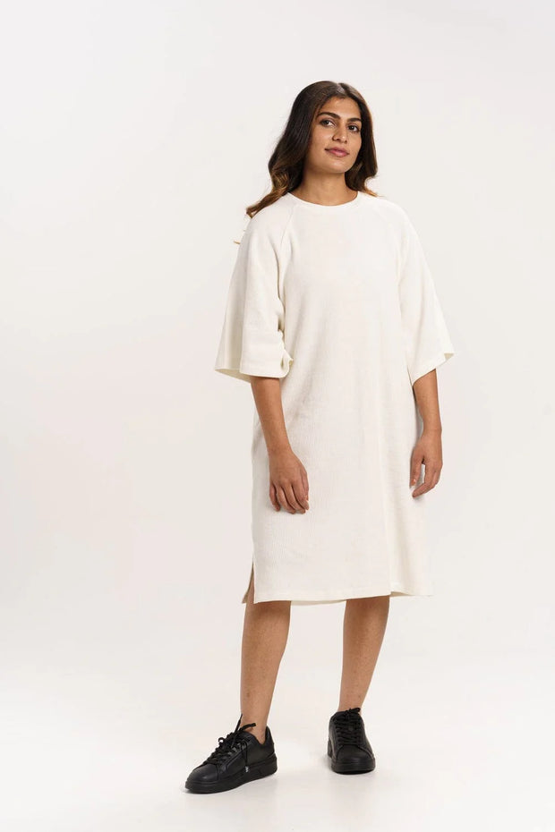ORGANIC COTTON WAFFLE KNIT LOOSE DRESS with Parchment