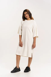 ORGANIC COTTON WAFFLE KNIT LOOSE DRESS with Parchment