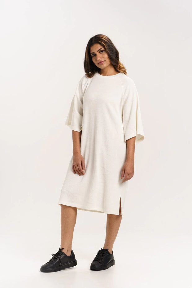 ORGANIC COTTON WAFFLE KNIT LOOSE DRESS with Parchment