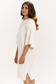 ORGANIC COTTON WAFFLE KNIT LOOSE DRESS with Parchment