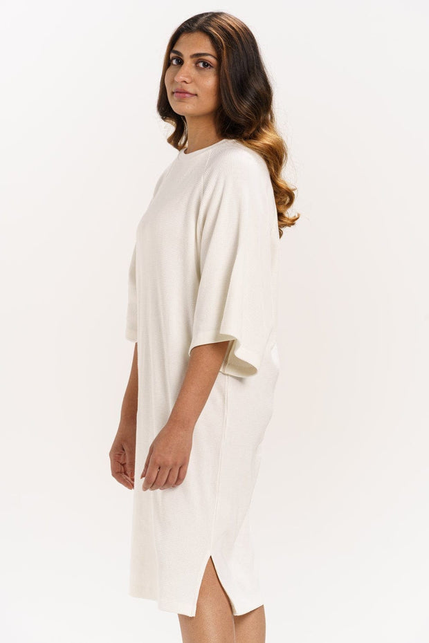 ORGANIC COTTON WAFFLE KNIT LOOSE DRESS with Parchment