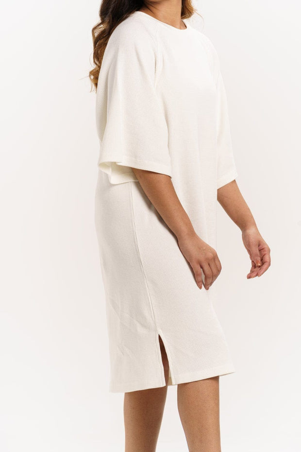 ORGANIC COTTON WAFFLE KNIT LOOSE DRESS with Parchment