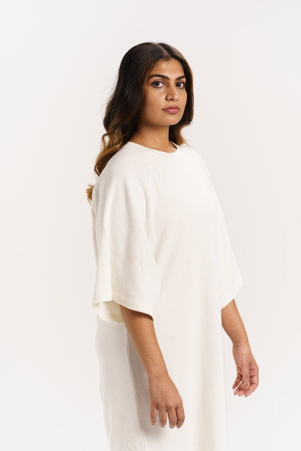 ORGANIC COTTON WAFFLE KNIT LOOSE DRESS with Parchment