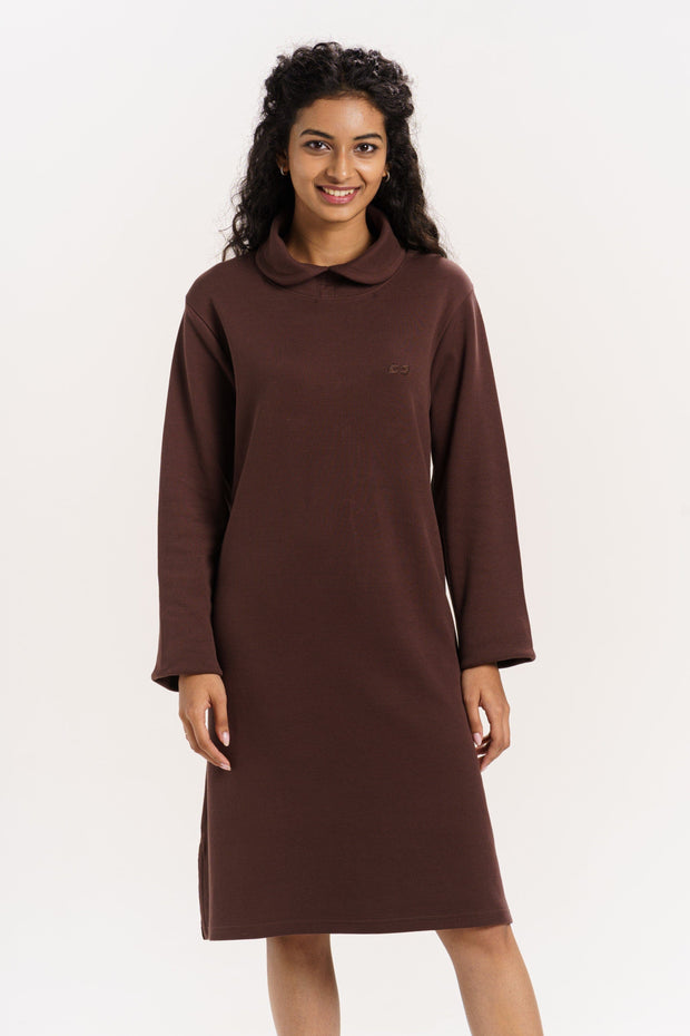 ORGANIC COTTON HIGH COLLARED LONG SWEAT DRESS