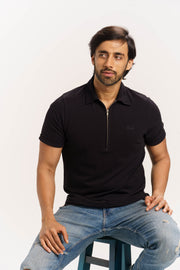 Organic Cotton Pique Zippered Collar T-Shirt
