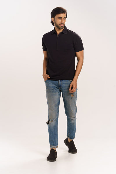 Organic Cotton Pique Zippered Collar T-Shirt