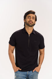 Organic Cotton Pique Zippered Collar T-Shirt
