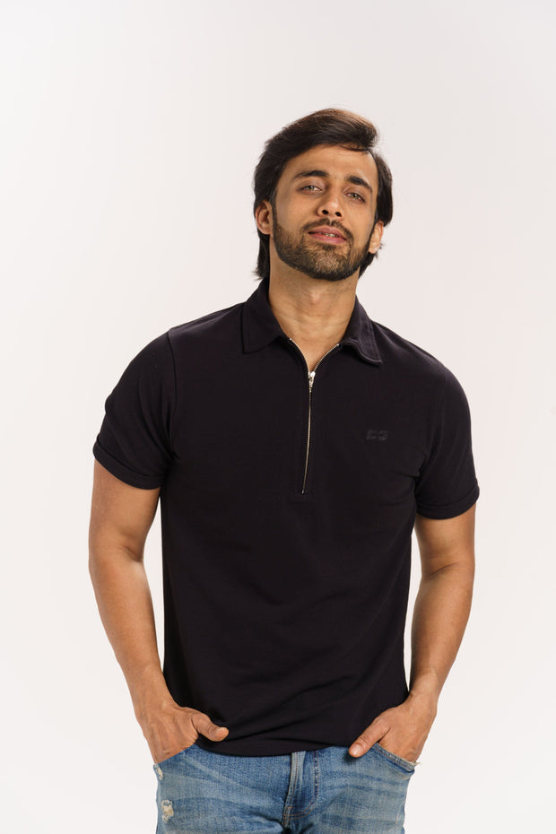 Organic Cotton Pique Zippered Collar T-Shirt