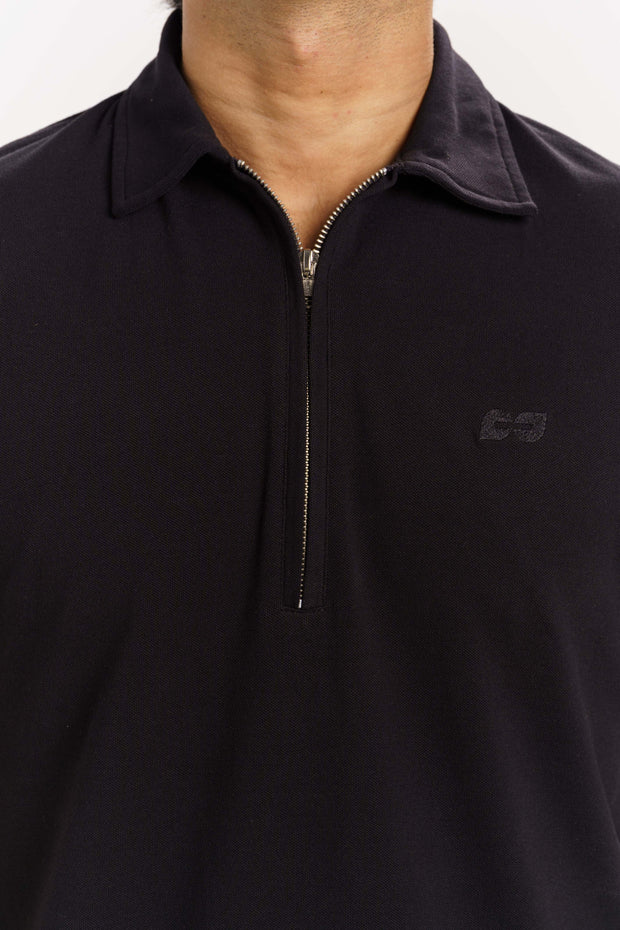 Organic Cotton Pique Zippered Collar T-Shirt